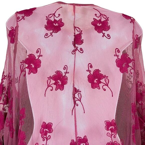 Dee Elly Pink Lace Embroidered Open Sheer Coverup Top Jacket Floral Fairy sz S - Picture 12 of 16